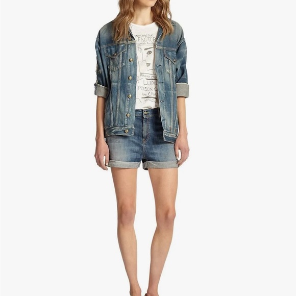 R13 | Distressed Denim Trucker Jean Oversized Jacket - Picture 4 of 14